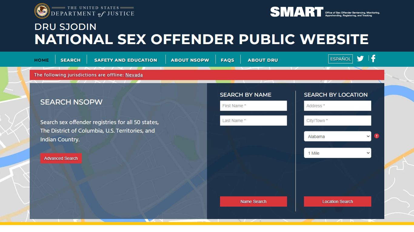 United States Department of Justice National Sex Offender Public Website